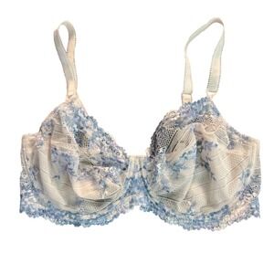 Wacoal 65191 Retro Chic Full Figure Underwire Bra White Blue Floral Lace 40D
